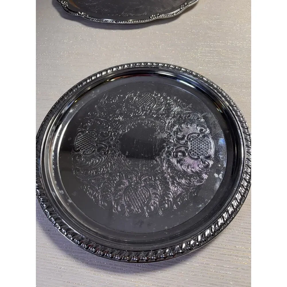 2 Vintage Serving Trays 25th Anniversary Irvinware? Gorgeous, silver-plated!!